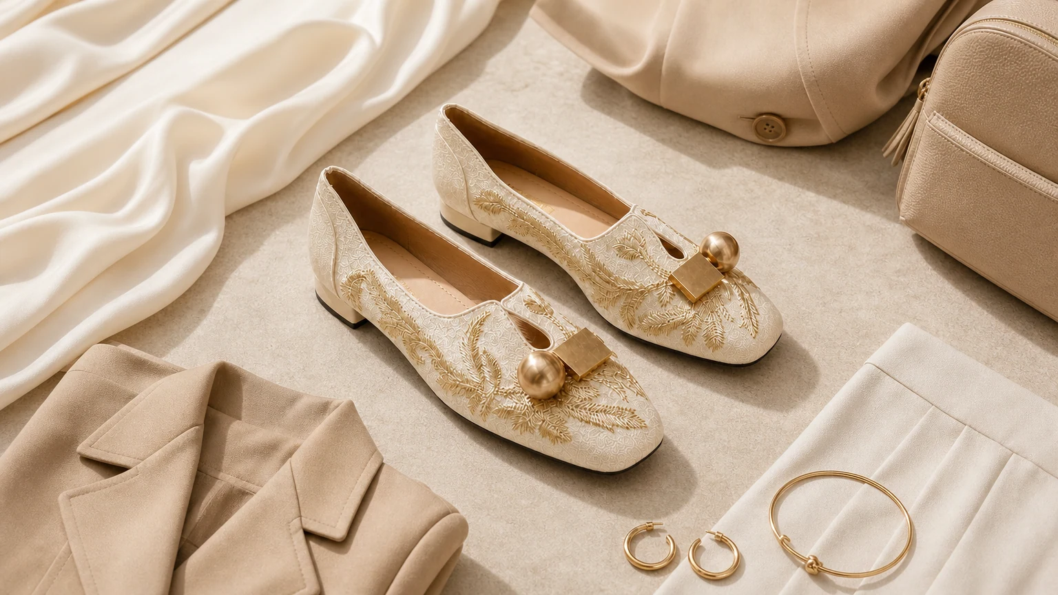 Mocassins à talons bas à fleurs brodées, style style de vie élégant.