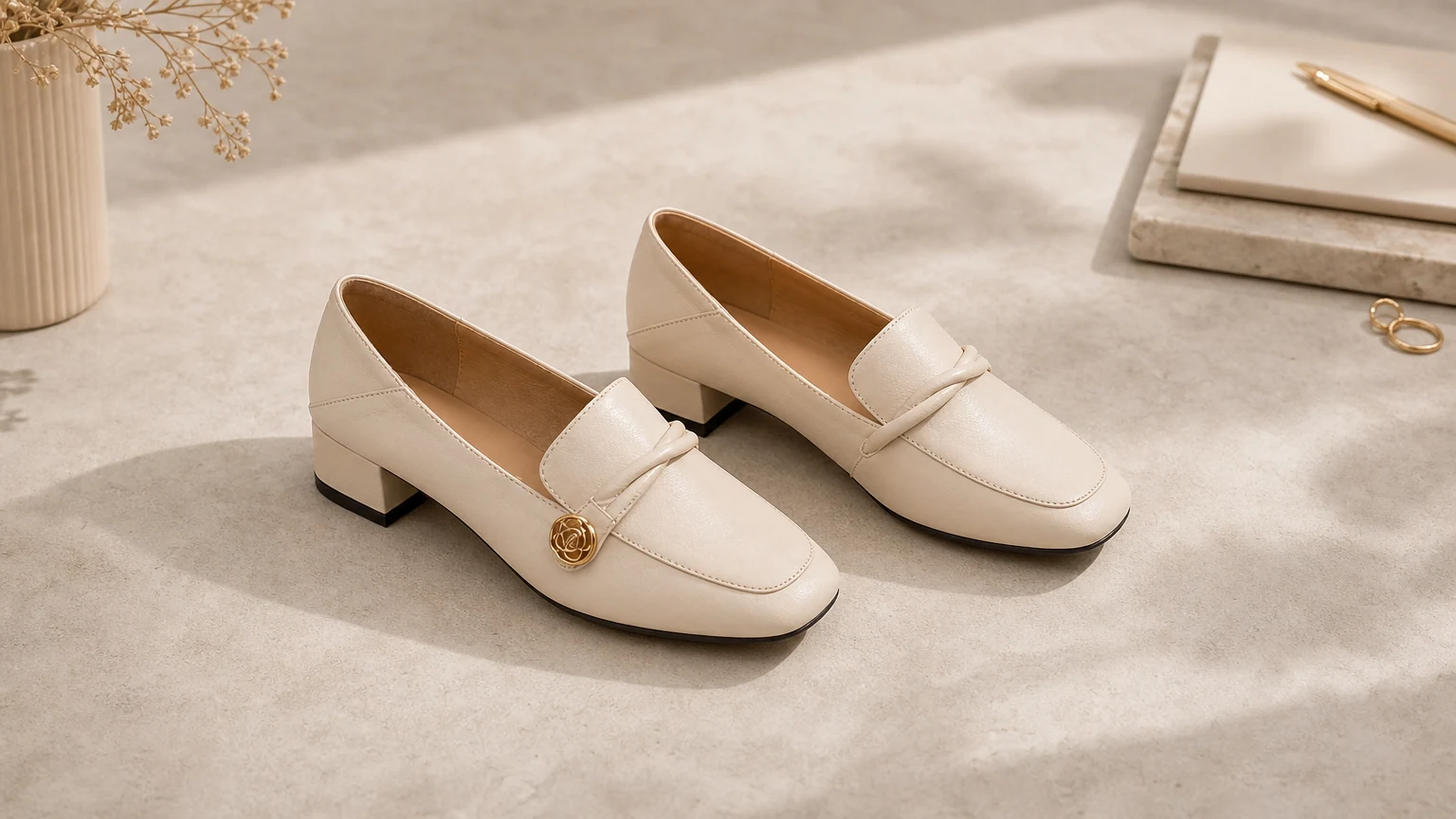 Mocassins pour femmes en similicuir poli ornés d'une scène horizontale