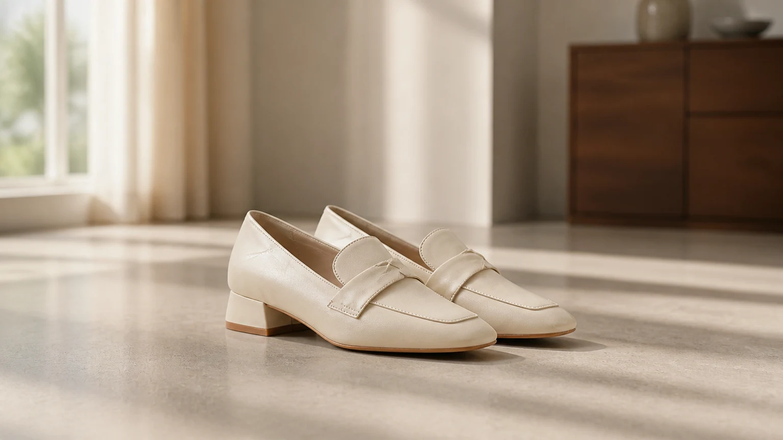 Mocassins à enfiler en similicuir lisse, inspirés d'une scène épurée de tous les jours