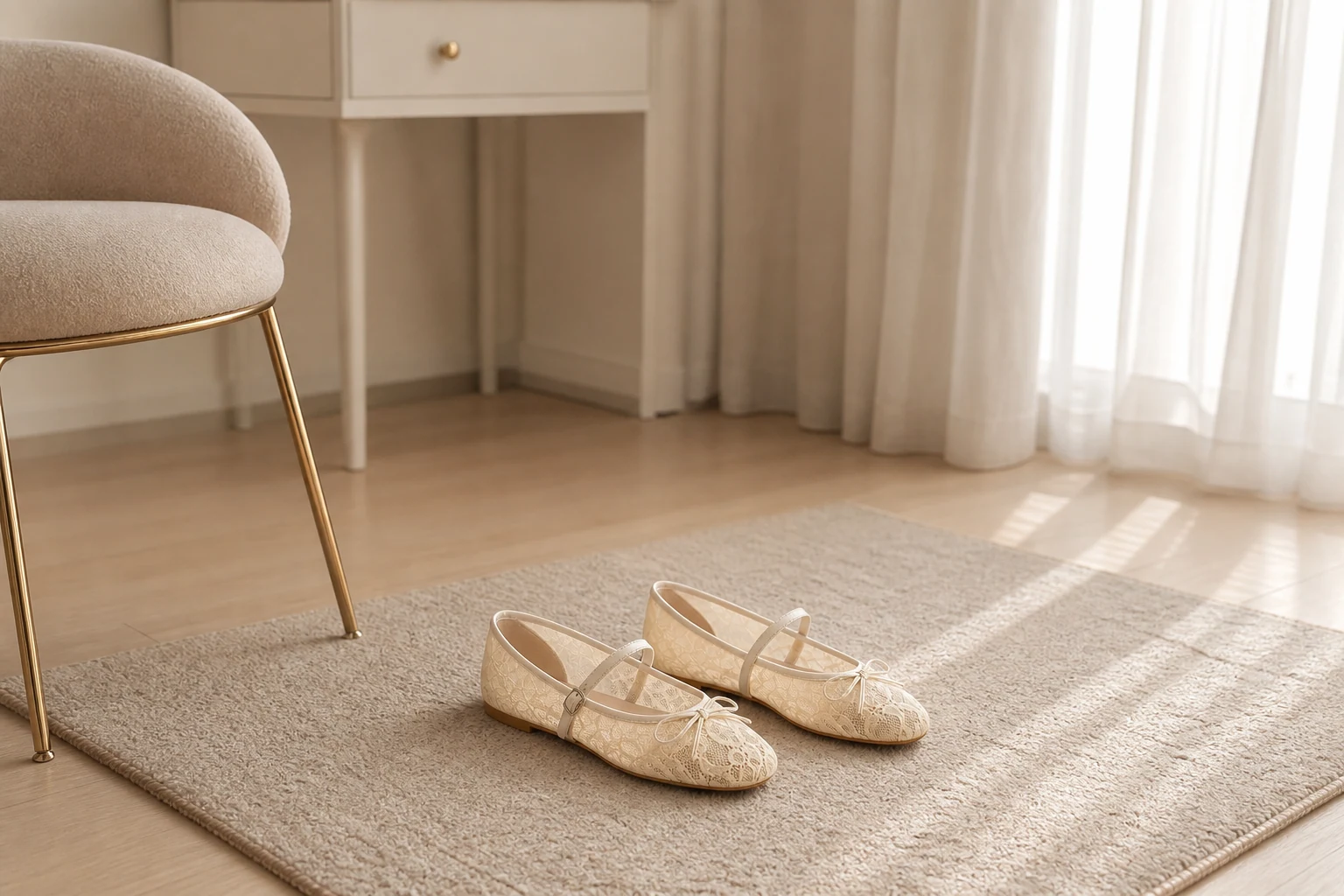 Bow detail ballet flats in a lifestyle product scene