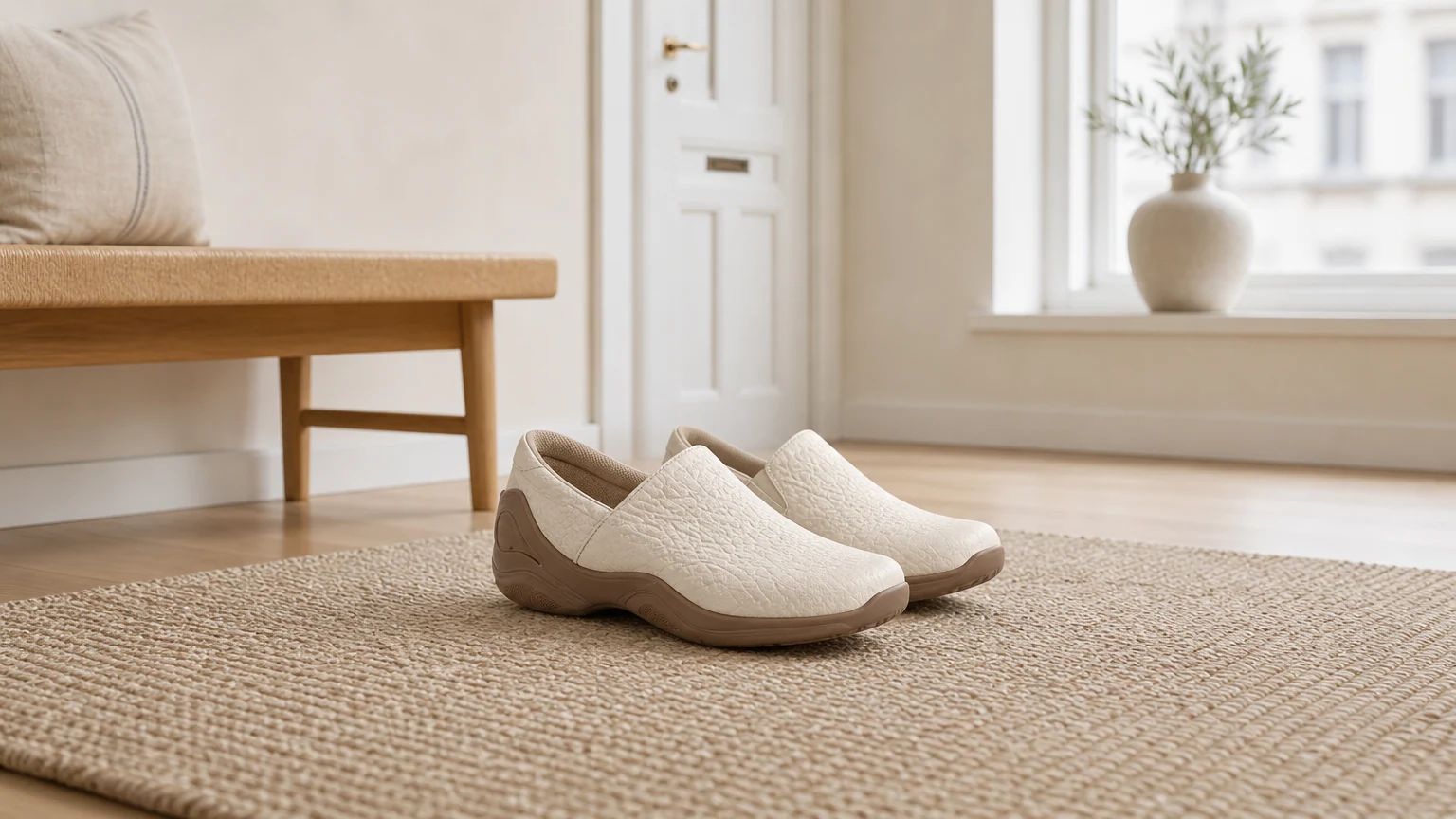 Scarpe slip-on di supporto casual minimale in un ambiente di vita
