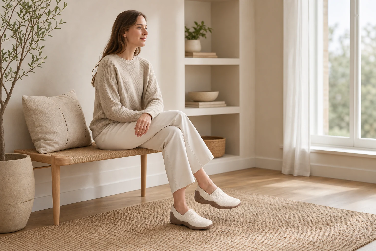 Scarpe slip-on in una scena di stile di vita del prodotto nel contesto