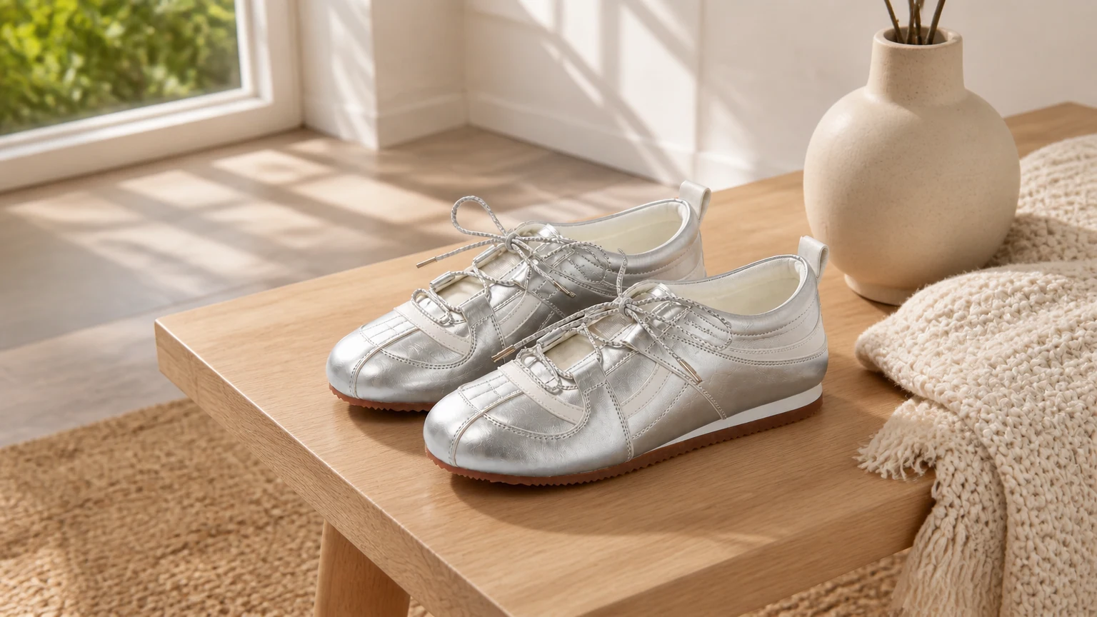 Modern athletic casual sneakers in a lifestyle hero scene